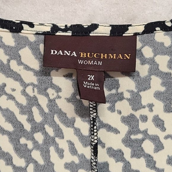 Dana Buchman Dress Womens 2X Black Ivory Print Jersey Knit Faux Wrap - Picture 4 of 6